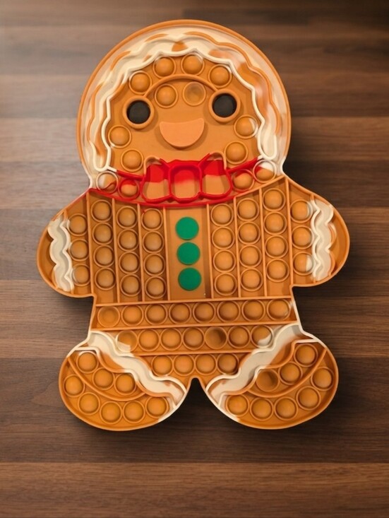 Other - Gingerbread Man Pop-It Fidget Toy - Brown with White & Red Accents